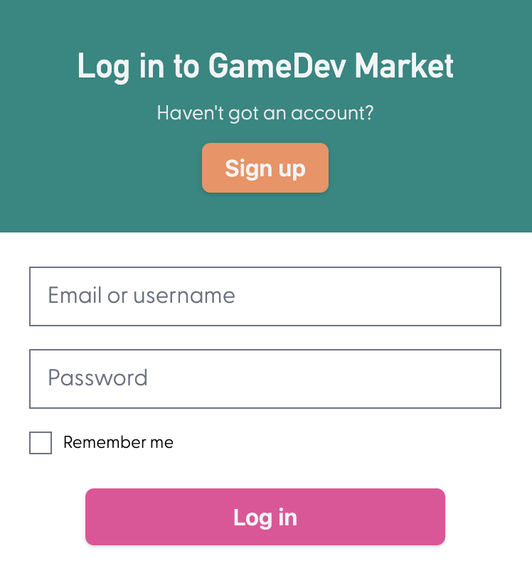 GameDev Market login header